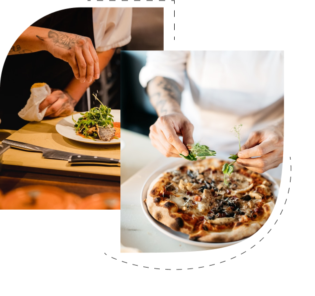 Chef preparing food on a plate, showcasing culinary skills.